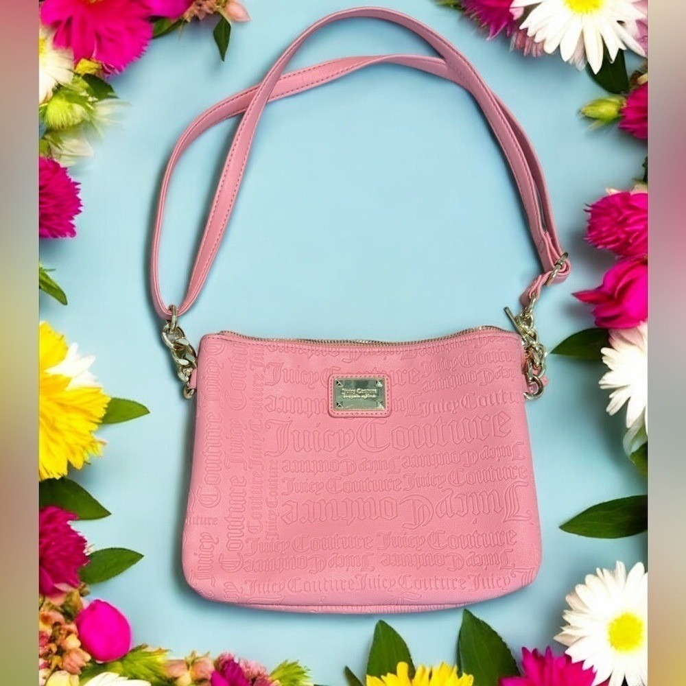Juicy Couture Pink Icing‎ Embossedlogo Double Gusset Crossbody EUC 8x10